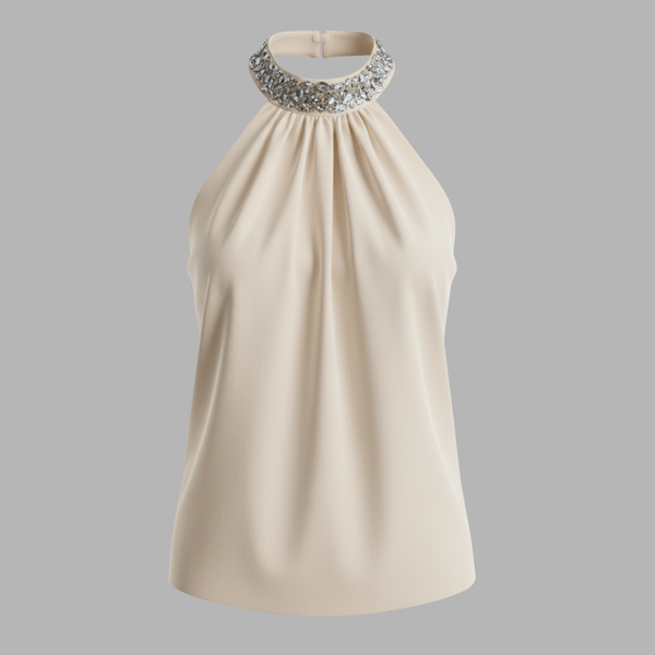 Blouse à Col Détail - Bej