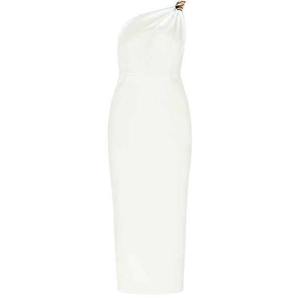 Asimetrik Metal Tokalı Elbise - 36 / Beyaz