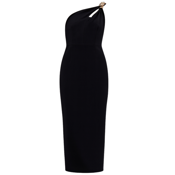 Asimetrik Metal Tokalı Elbise - 36 / Siyah