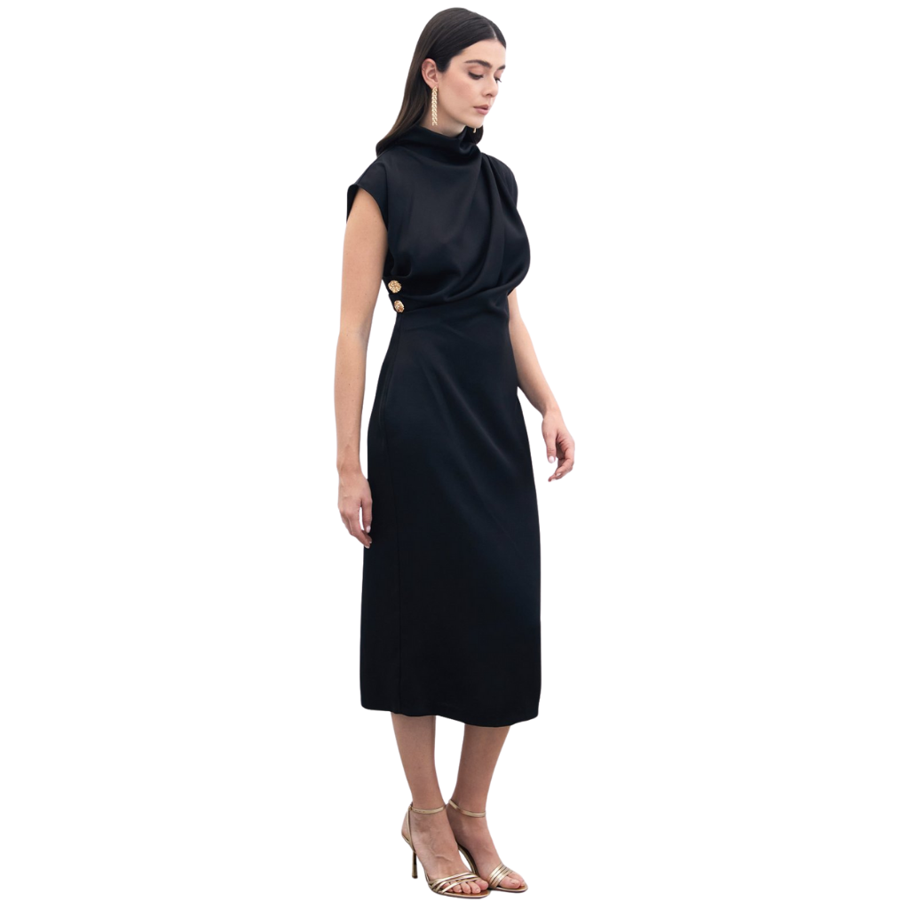 Blvck Düğme Detaylı Uzun Elbise