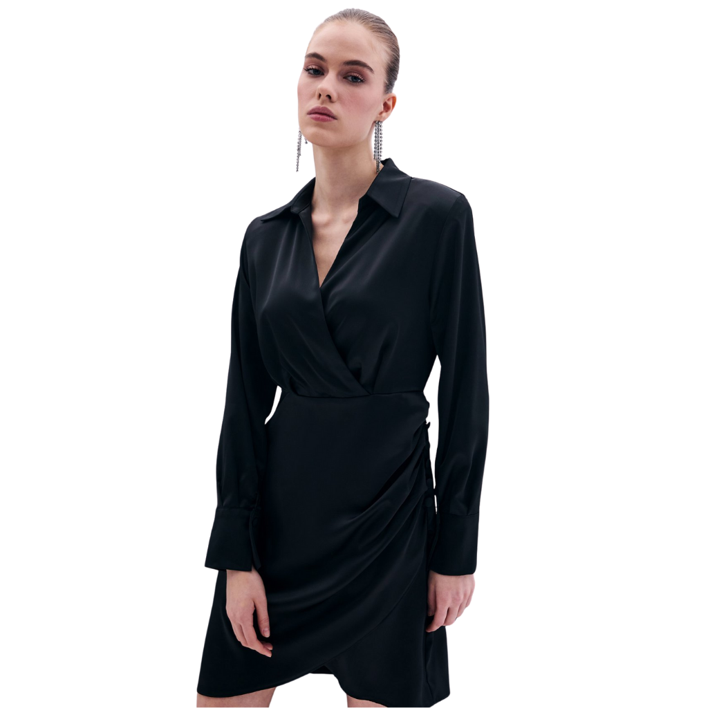 Blvck Kruvaze Saten Elbise