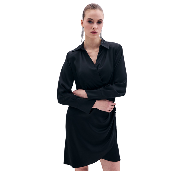 Blvck Kruvaze Saten Elbise