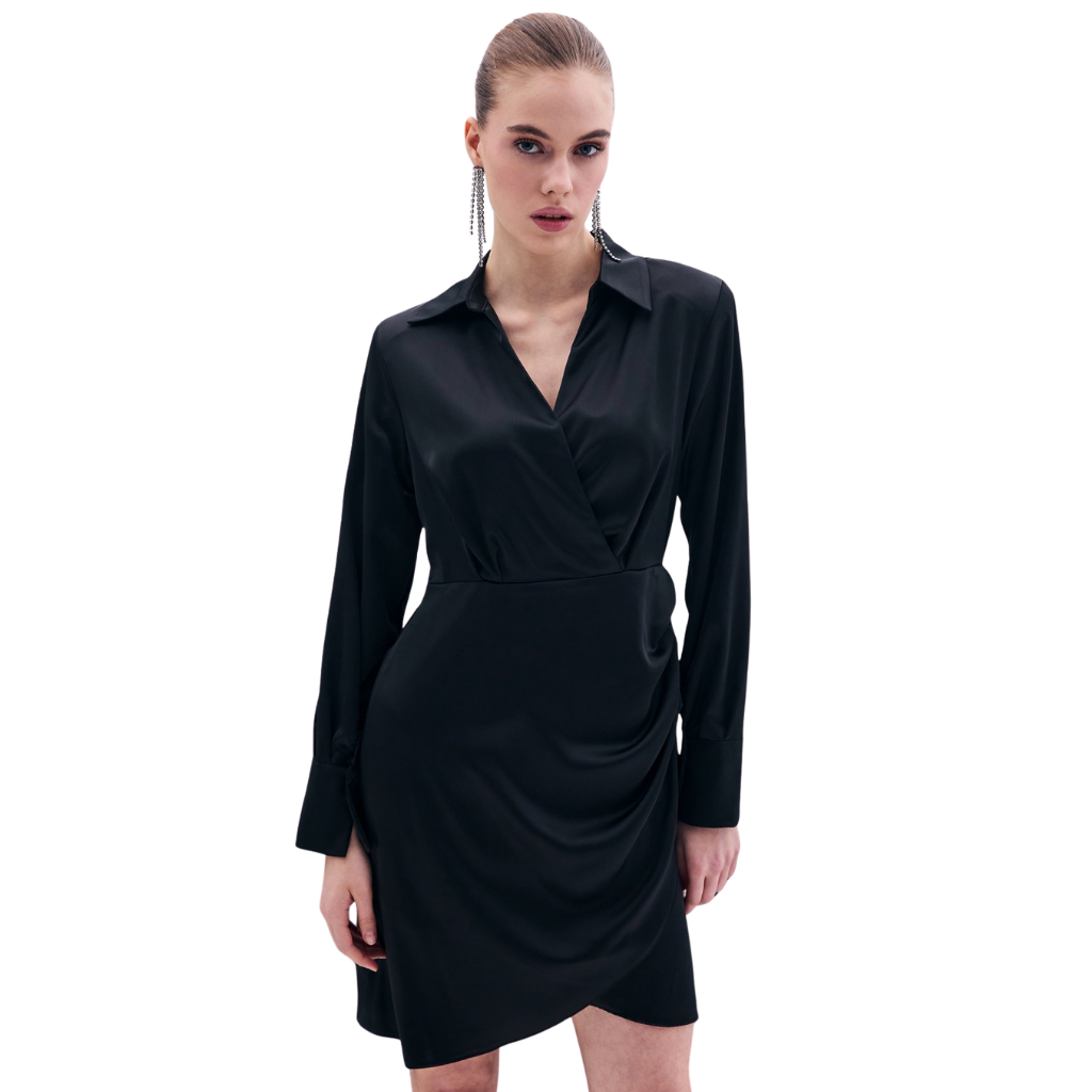 Blvck Kruvaze Saten Elbise
