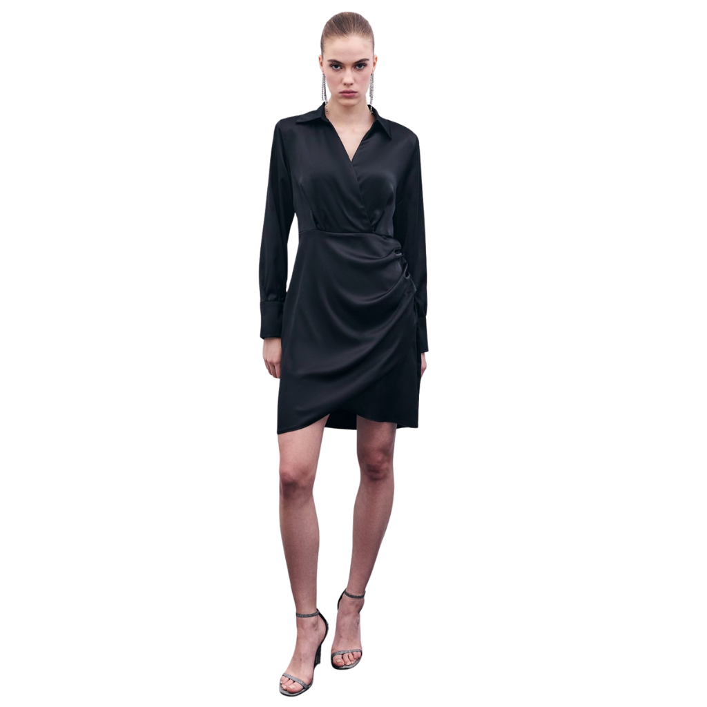 Blvck Kruvaze Saten Elbise